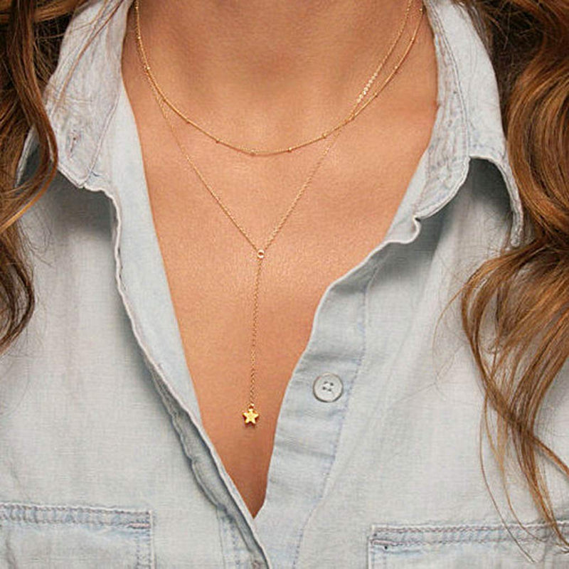LittleB Layered Delicate Necklaces Star Tassel Pendent Gold Necklace Jewelry for Women and Girls. - BeesActive Australia