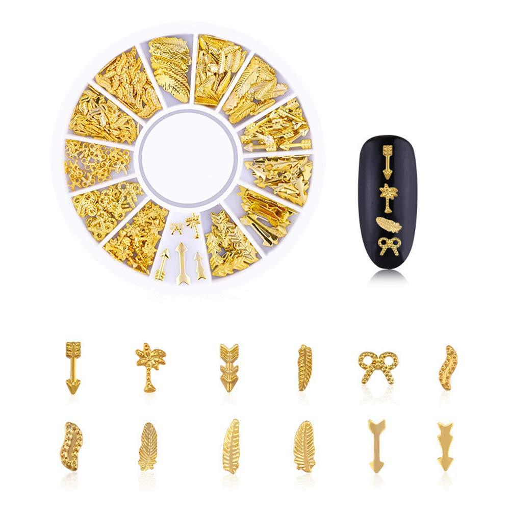 ZeroZ Nail Art Decoration Fashion Rivet Style Mini Gold Alloy 1 Box 12 Styles Leaf Arrow ZY06 - BeesActive Australia