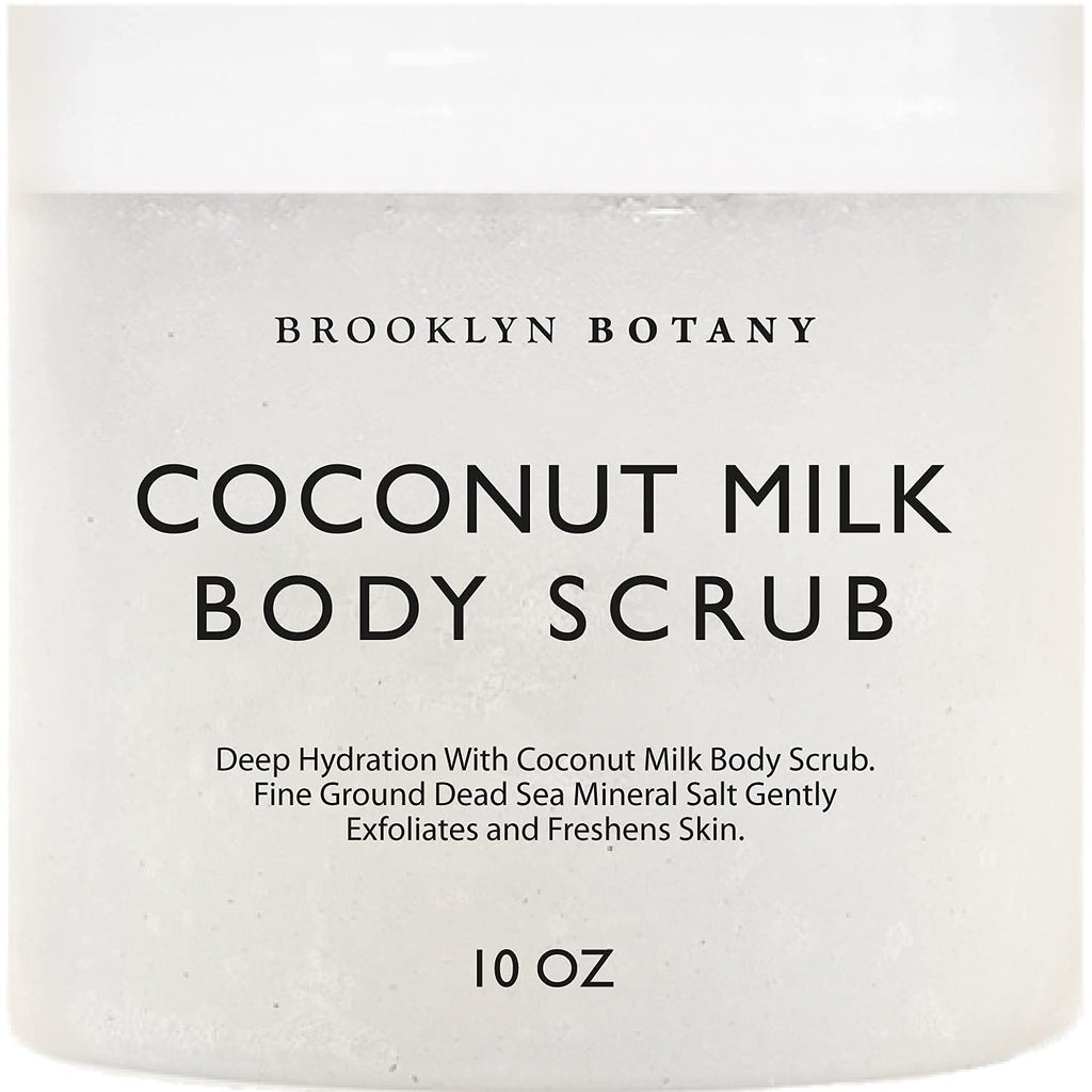 Brooklyn Botany Coconut Milk Body Scrub - 100% Natural Anti Cellulite Body Scrub & Stretch Mark Remover - Exfoliating Body Scrub With Dead Sea Salt and Essential Oils - 10 oz 10 Ounce (Pack of 1) - BeesActive Australia