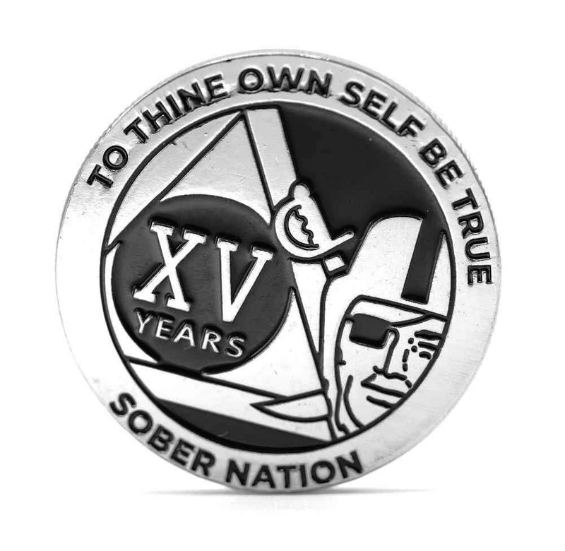 [AUSTRALIA] - MyRecoveryStore Silver and Black Pirate Alcoholics Anonymous AA Chip w/Coin Capsule AA Yearly Medallion 1-50 Years Year 15 