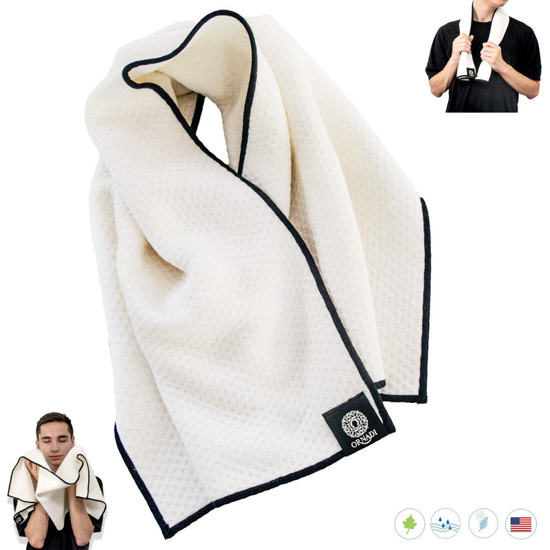 [AUSTRALIA] - Gym Towel Ultra Soft Extra Absorbent Organic Bamboo Cotton for Men Daily Face Wash Care of Sensitive Skin & Premium Sweat Cloth 15 X 35 Eco Travel Made in USA Natural/Black 