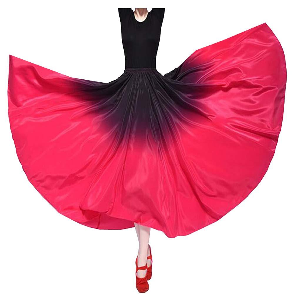 [AUSTRALIA] - Performance Silky Feeling Black Red Indian Gradient Spain Bull Belly Dance Circle Skirt Prom Evening Party Dress skirt length 90cm Black-pink 