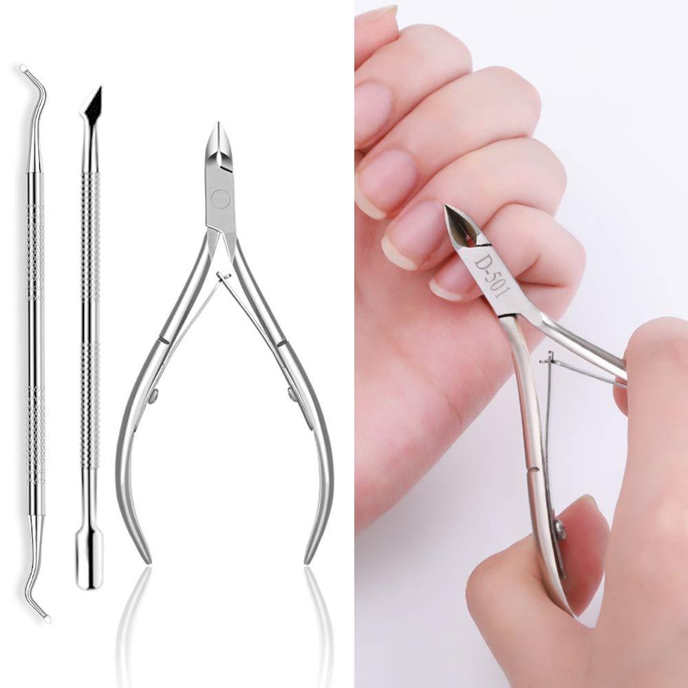 Huture Stainless Steel Cuticle Nippers with Cuticle Clipper Cutter Remover Pedicure Manicure Tool Cuticle Pusher Dead Skin Remover Scissor Plier Durable Pedicure for Fingernails and Toenails Silver - BeesActive Australia