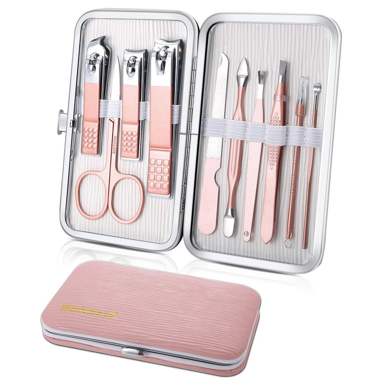 Manicure Set, Travel Mini Nail Clippers Kit Pedicure Care Tools, 10pcs Stainless Steel Grooming kit (Pink) Pink - BeesActive Australia