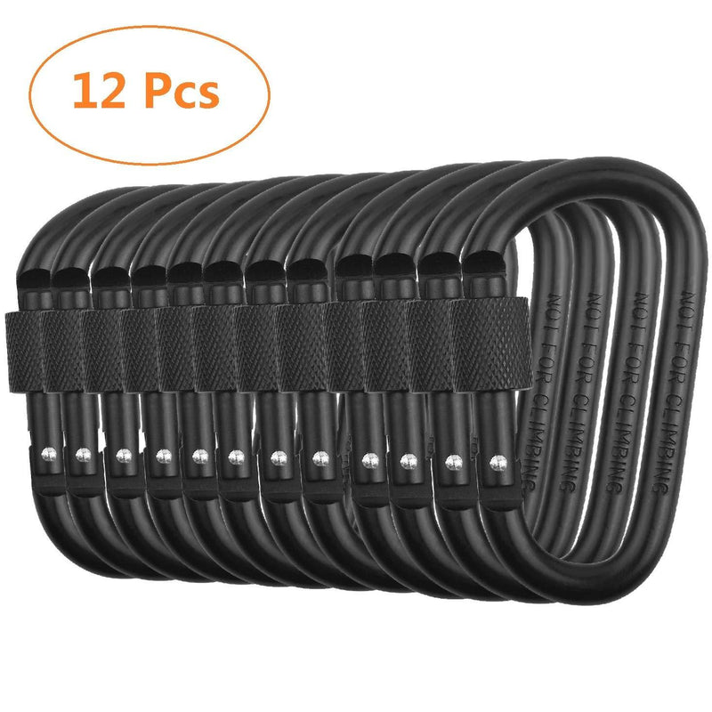 Vonpri Locking Carabiner Clip, Caribeaner Clips Black D Ring Spring Snap Key Chain Hook 3" Screw Gate Hook Travel Aluminum Carabiners 12pack - BeesActive Australia