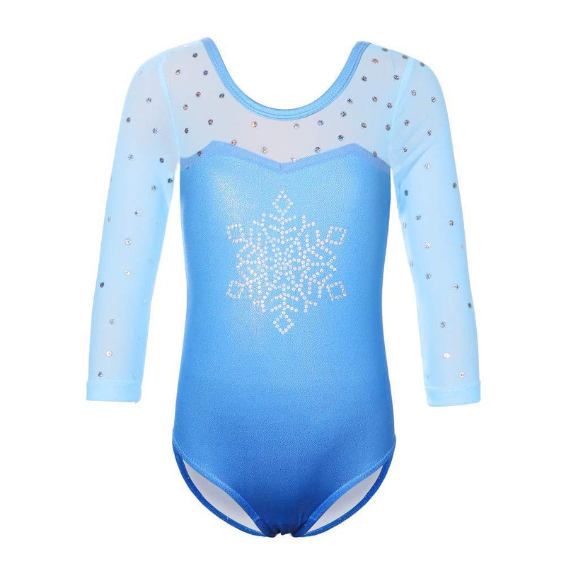 [AUSTRALIA] - TFJH E Gymnastics Leotard for Girls 3/4 Sleeve Sequin Mesh Athletic Dancewear 5-6Years(Tag No.6A) Snowflake 