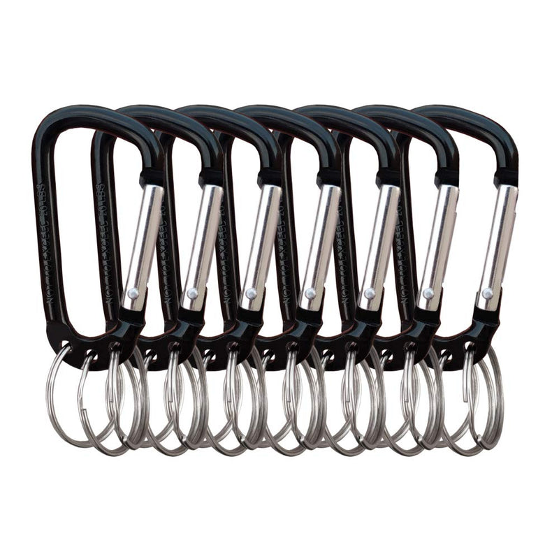 VictorsHome Carabiner Clip Keychain Aluminum Alloy D Shape Multifunction Clip Hook with 3 Key Rings 6 Pack Black - BeesActive Australia