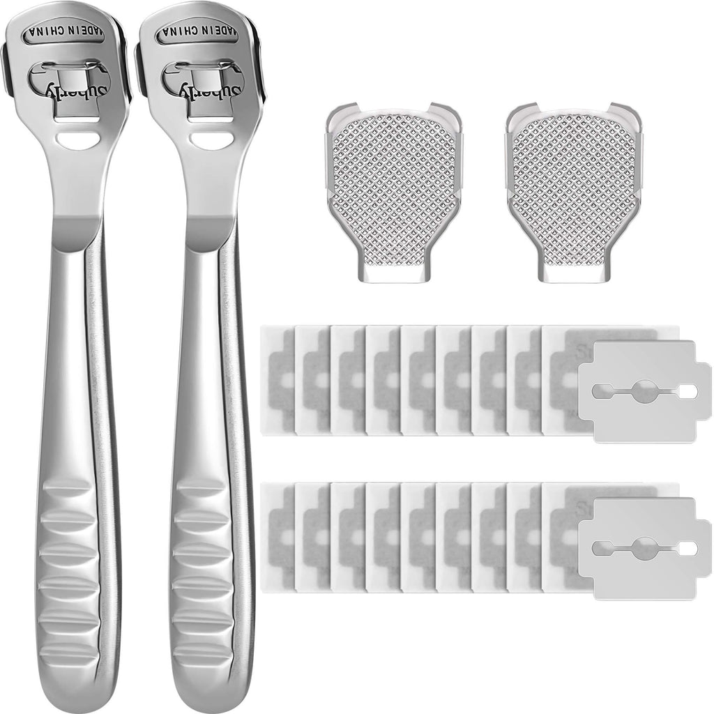 24 Pieces in Total, 2 Callus Shaver Sets Include 20 Replacement Slices 2 Callus Shavers and 2 Foot File Heads Foot Care Tools Steel Handle Hard Skin Remover for Hand Feet (Grooved Handle) - BeesActive Australia
