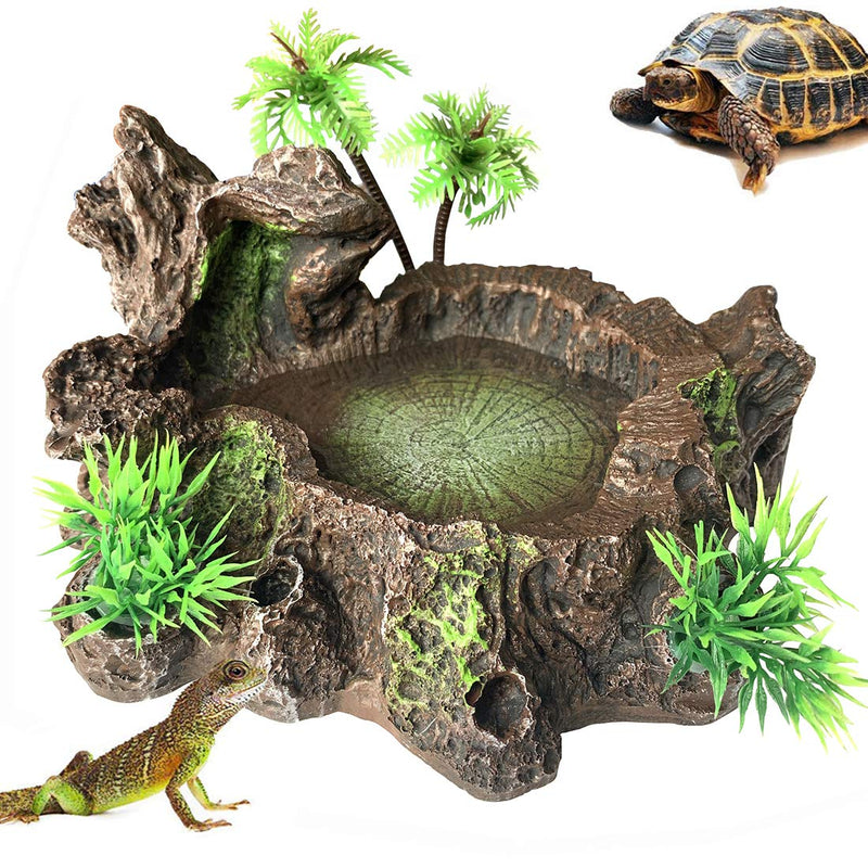 PINVNBY Resin Reptile Platform Artificial Tree Trunk Reptile Tank Decor Food Water Dish Bowl for Bearded Dragon,Lizard, Gecko, Water Frog,Snake - BeesActive Australia