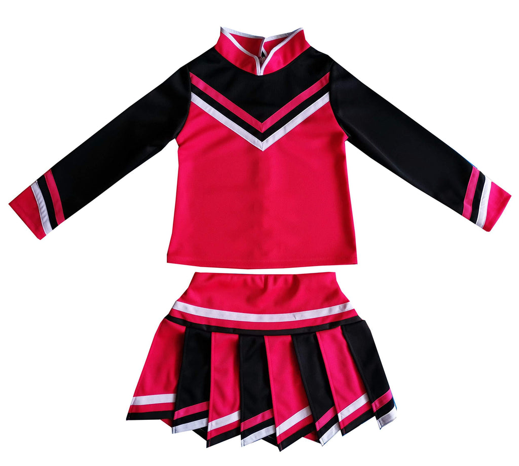 [AUSTRALIA] - Kids/Girls' Children Minis Sport Cheerleader Cheerleading Long Sleeves Costume Uniform Outfit Dress Pink/Black (M / 5-8) 