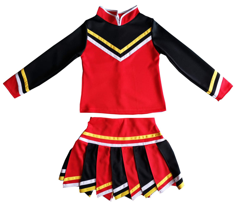 [AUSTRALIA] - Kids/Girls' Children Minis Sport Cheerleader Cheerleading Long Sleeves Costume Uniform Outfit Dress Red/Black (XXL / 13-16) 