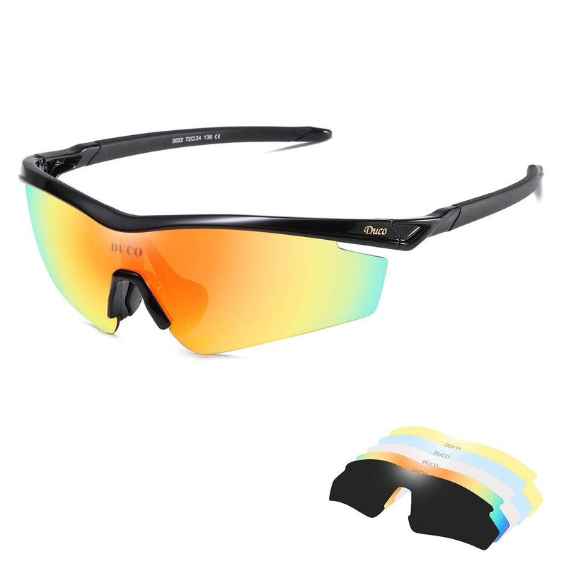 Duco Polarized Sports Sunglasses with 5 Interchangeable Lenses for Men Women Cycling Running Driving Fishing Glasses Black - BeesActive Australia