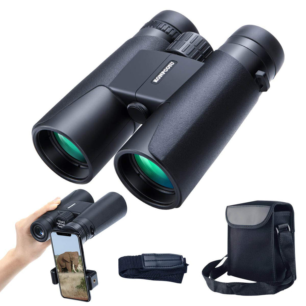 12x42 Binoculars for Adults, Portable and Waterproof Compact Binoculars with Low Light Night Vision, HD Clear High Power Large View Binoculars with Upgraded Phone Adapter for Bird Watching, Hunting - BeesActive Australia