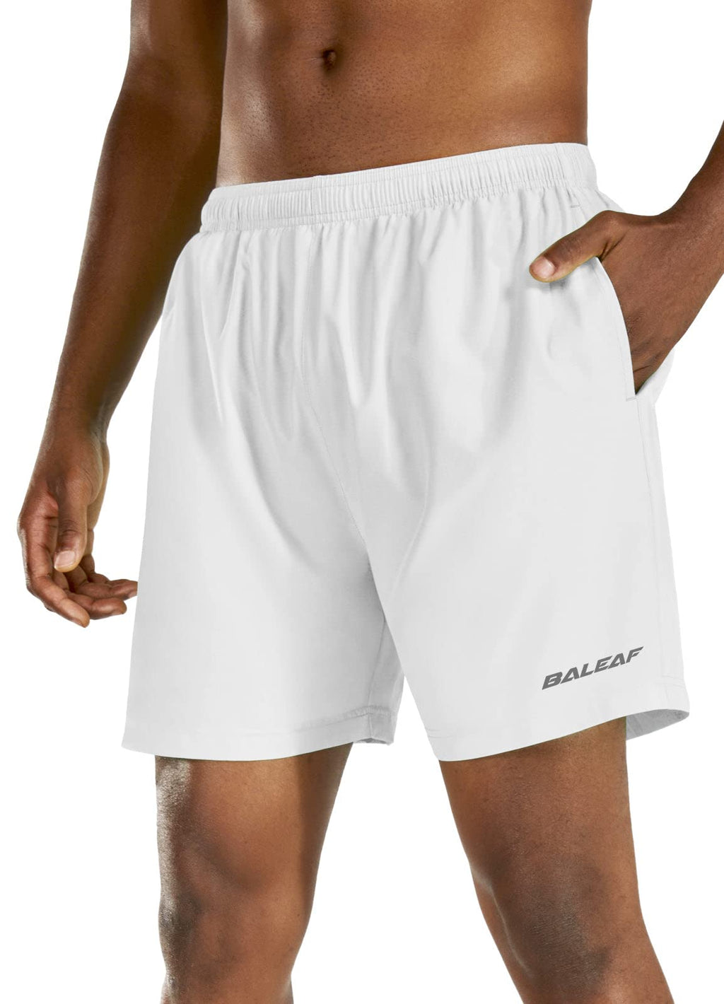 BALEAF Men's 5" Running Athletic Shorts Workout Lightweight Zipper Pocket White Medium - BeesActive Australia