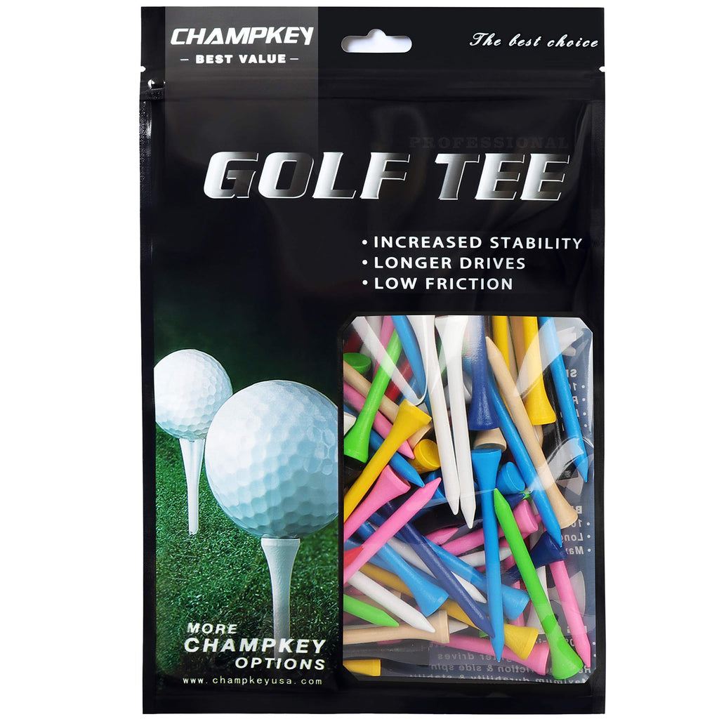 Champkey 100% Natural Hardwood Golf Tees Pack of 120 - Reduce Friction & Side Spin Wooden Tees - Conforms to USGA Regulations Mixed Color 3-1/4" - BeesActive Australia