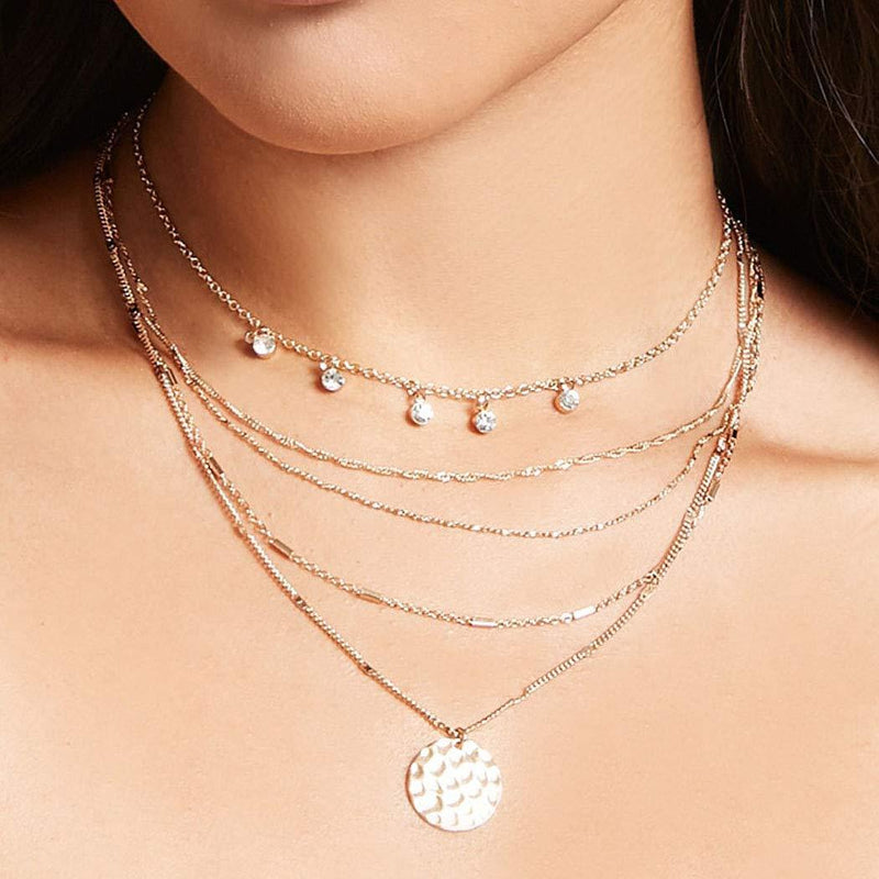Jovono Boho Multilayered Sequin Pendant Necklaces Fashion Crystal Choker Necklace Chain Jewelry for Women and Girls (Silver) - BeesActive Australia
