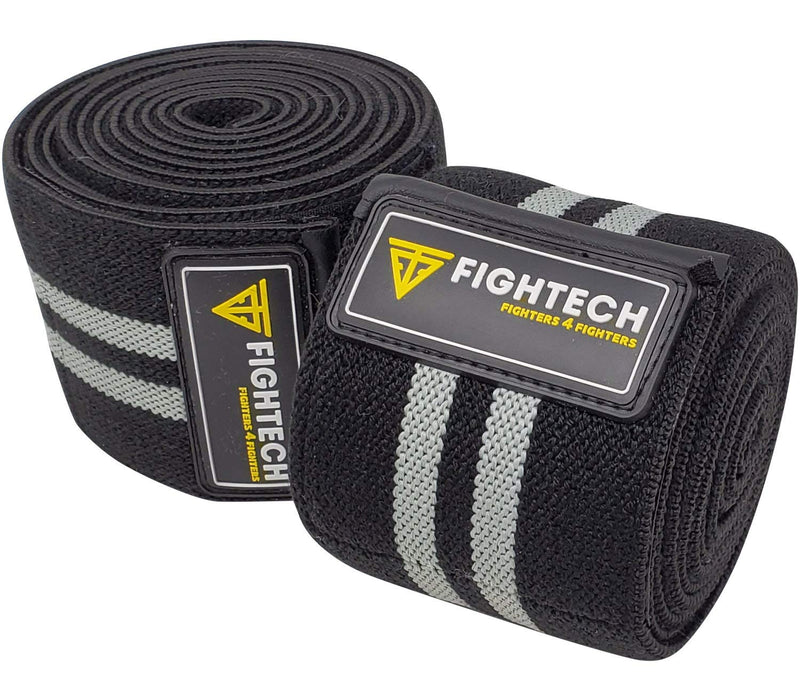 FIGHTECH Knee Wraps for Weightlifting | Men & Women | Bodybuilding Knee Squat Wraps | 82" Long Knee Straps for Compression & Elastic Support During Leg Presses, Cross Training Gym Workout | Pair GRAY - BeesActive Australia