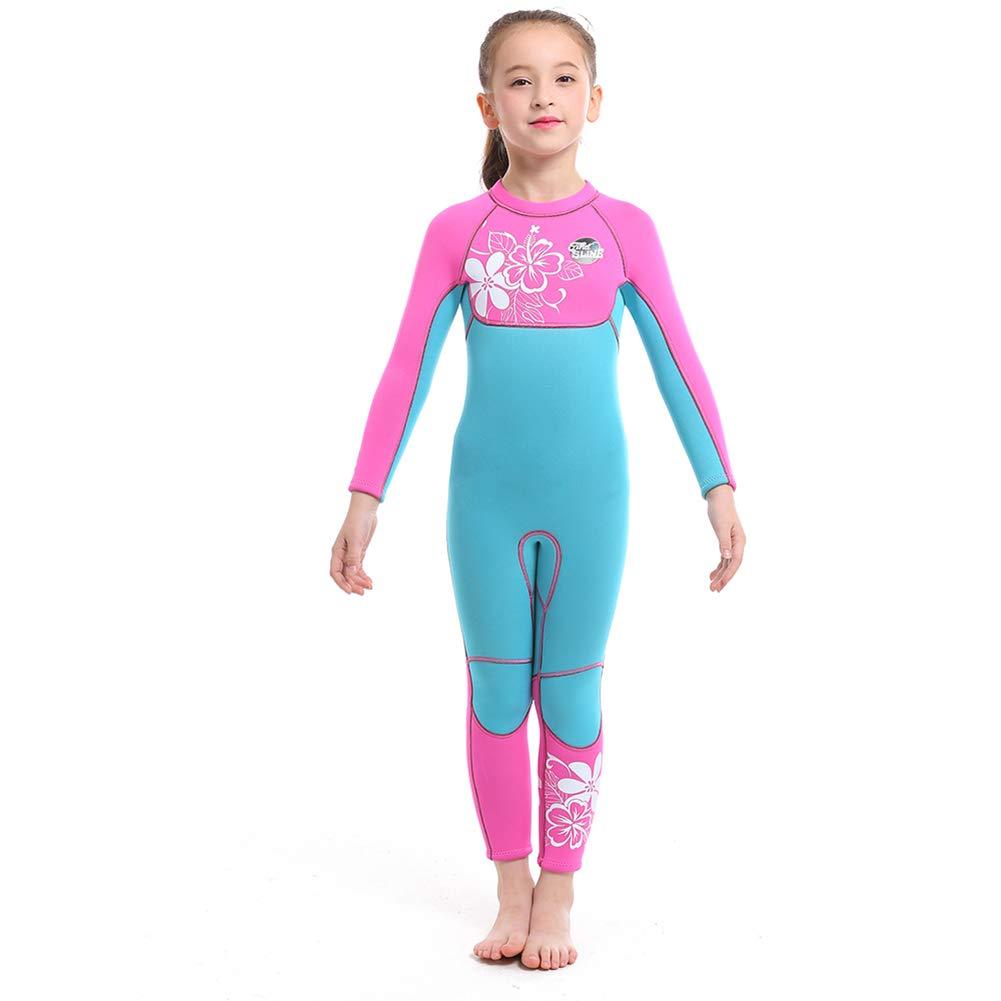 [AUSTRALIA] - Full Body Kids Wetsuit Neoprene One Piece Warm Swimsuit 2.5MM for Girls Boys Children, Long Sleeve UV Protection Swimming Suit Back Zip for Surfing Scuba Snorkeling Diving Fishing Girls Flower Small 