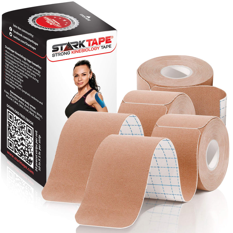 Kinesiology Tape 3 Pack Precut/Uncut  Latex Free, Water Resistant Tape for Muscles, Joints  Easy to Apply, Works Great. Perfect for Any Activity, Stays on for Several Days Beige precut -3pack - BeesActive Australia