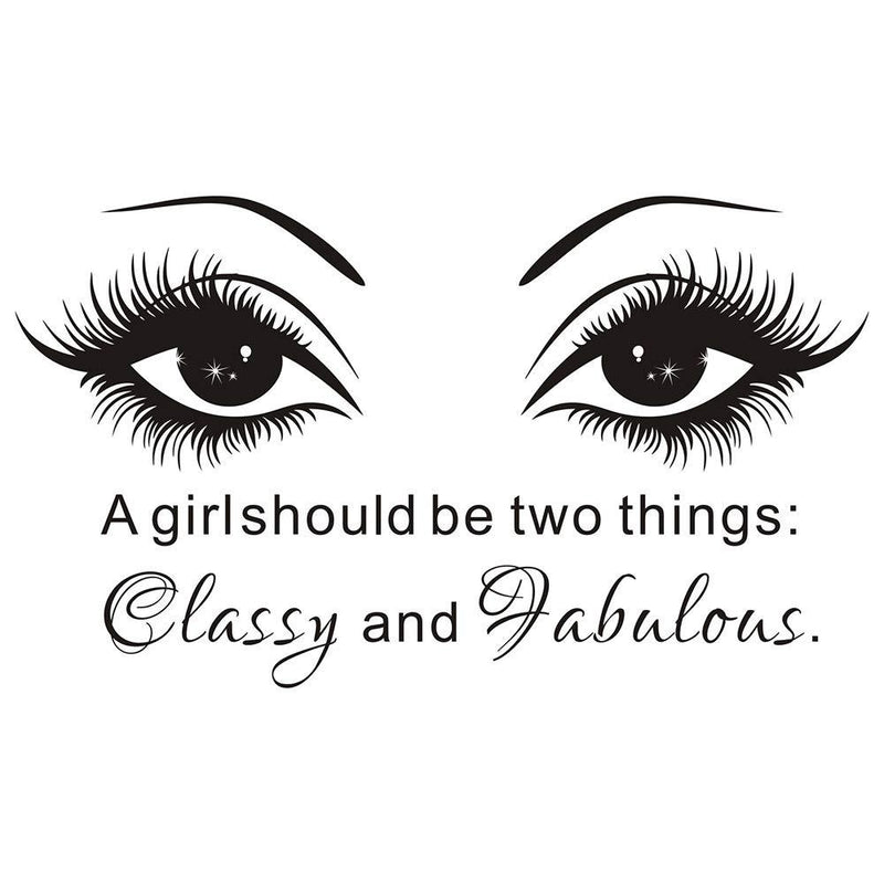 JUEKUI Wall Decals A Girl Shoud be Two Things Classy and Fabulous Beauty Salon Decor Eye Eyelash Quote Vinyl Stickers Makeup Nail Manicure WS45 (Black, 35x62cm) Black - BeesActive Australia