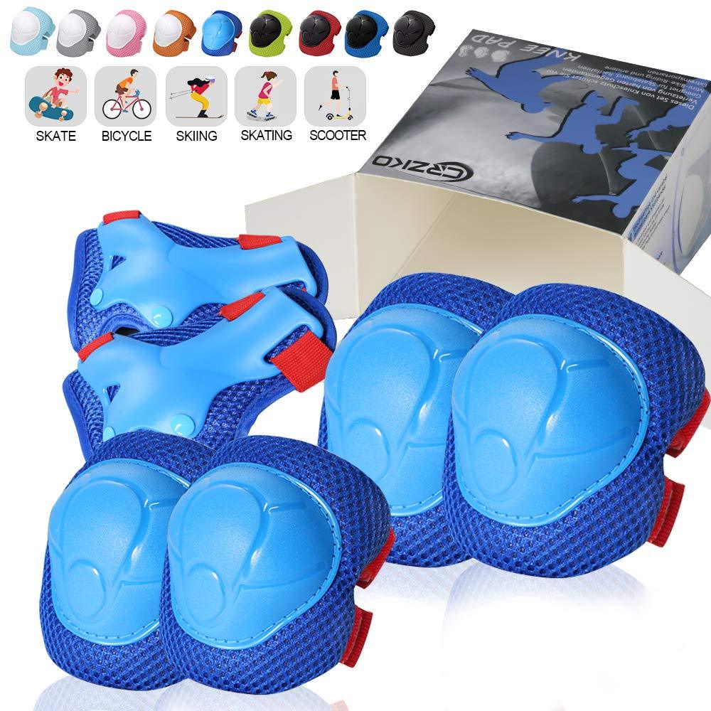 CRZKO Kids Protective Gear, Knee Pads and Elbow Pads 6 in 1 Set with Wrist Guard and Adjustable Strap for Rollerblading Skateboard Cycling Skating Bike Scooter Bluered Small - BeesActive Australia