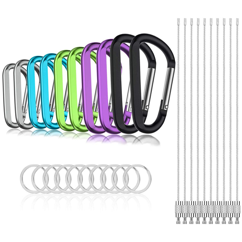 10PCS 3" Carabeeners Carabiners Caribeaner Carabeaner Hook Clips,with 10PCS Wire Keychain + 10PCS Keyrings Multicolor - BeesActive Australia