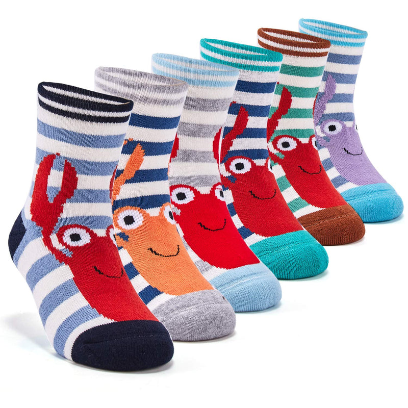Boys Girls Christmas Socks Kids Warm Socks Winter Thermal Cotton Crew Socks 10-13 Years Lobster 6 Pairs - BeesActive Australia