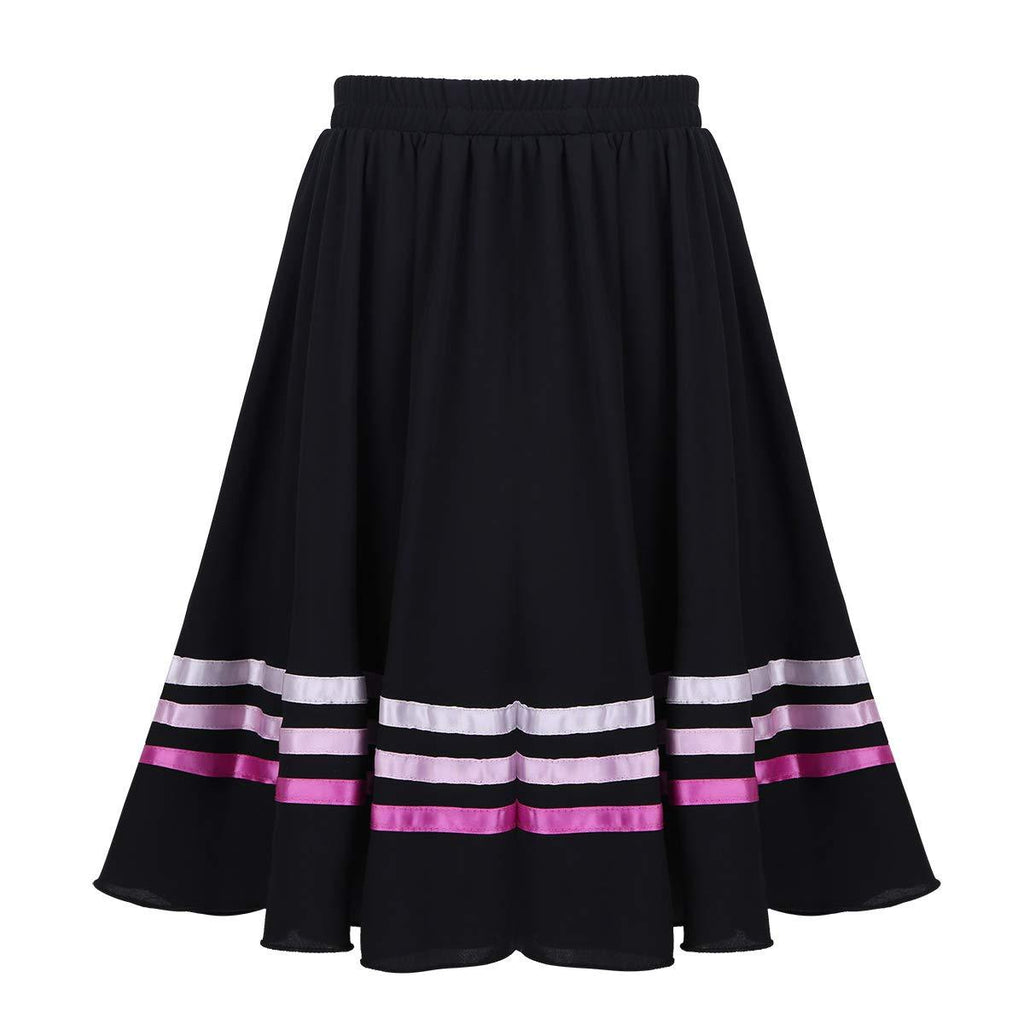 [AUSTRALIA] - moily Big Girls Vintage Full Circle Dance Skirt Ballet Character Praise Dancewear Summer Casual Wear Black&pink 6 