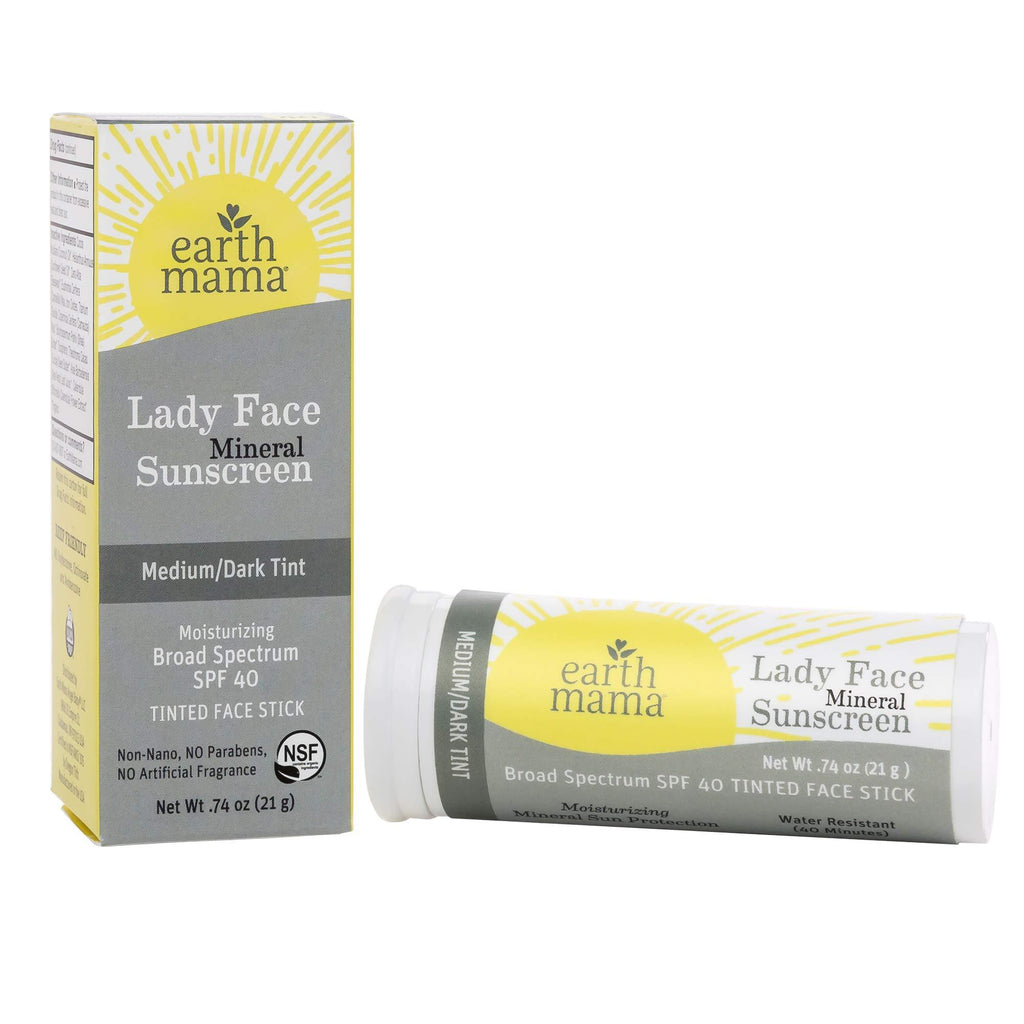 Lady Face Tinted Mineral Sunscreen Stick SPF 40 Medium/Dark Tint by Earth Mama - BeesActive Australia