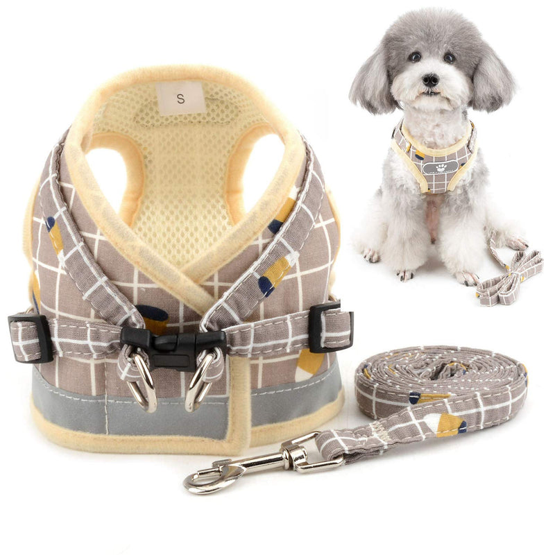 Zunea No Pull Small Dog Harness and Leash Set Adjustable Reflective Step-in Chihuahua Vest Harnesses Mesh Padded Plaid Escape Proof Walking Puppy Jacket for Boy Girl Pet Dogs Cats XS (Chest: 10.2") khaki - BeesActive Australia