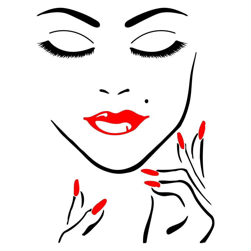 JUEKUI Girl Face Hand Manicure Nail Lips Wall Decals Beauty Salon Girl Eyelashes Wall Art Vinyl Stickers Bedroom Decoration Make Up WS42 (Black, 42x56cm) Black - BeesActive Australia