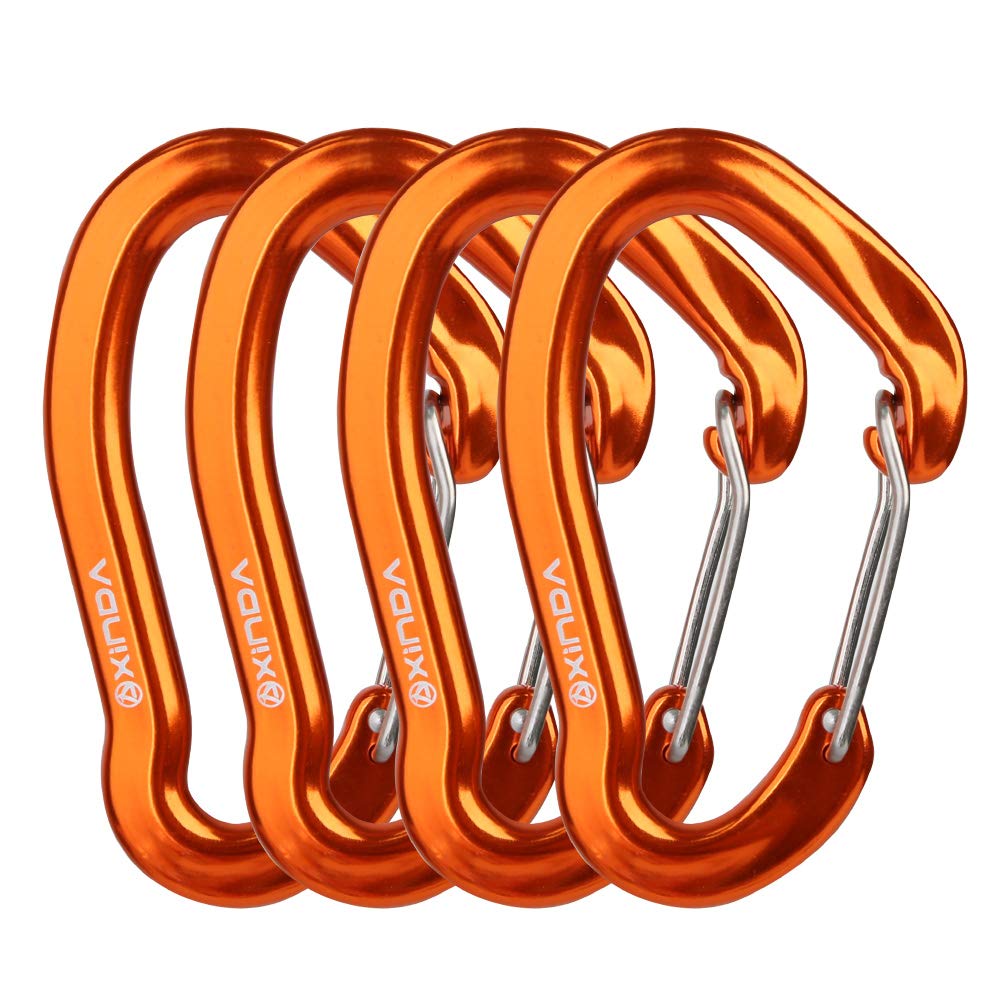XINDA Carabiner Clips - 16kN Small Wire Carabiners for Camping,Hiking, Heavy Duty Caribeaners for Hammocks,Swings,Dog Leashes 4 Orange - BeesActive Australia