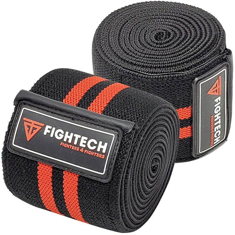 FIGHTECH Knee Wraps for Weightlifting | Men & Women | Bodybuilding Knee Squat Wraps | 82" Long Knee Straps for Compression & Elastic Support During Leg Presses, Cross Training Gym Workout | Pair RED - BeesActive Australia