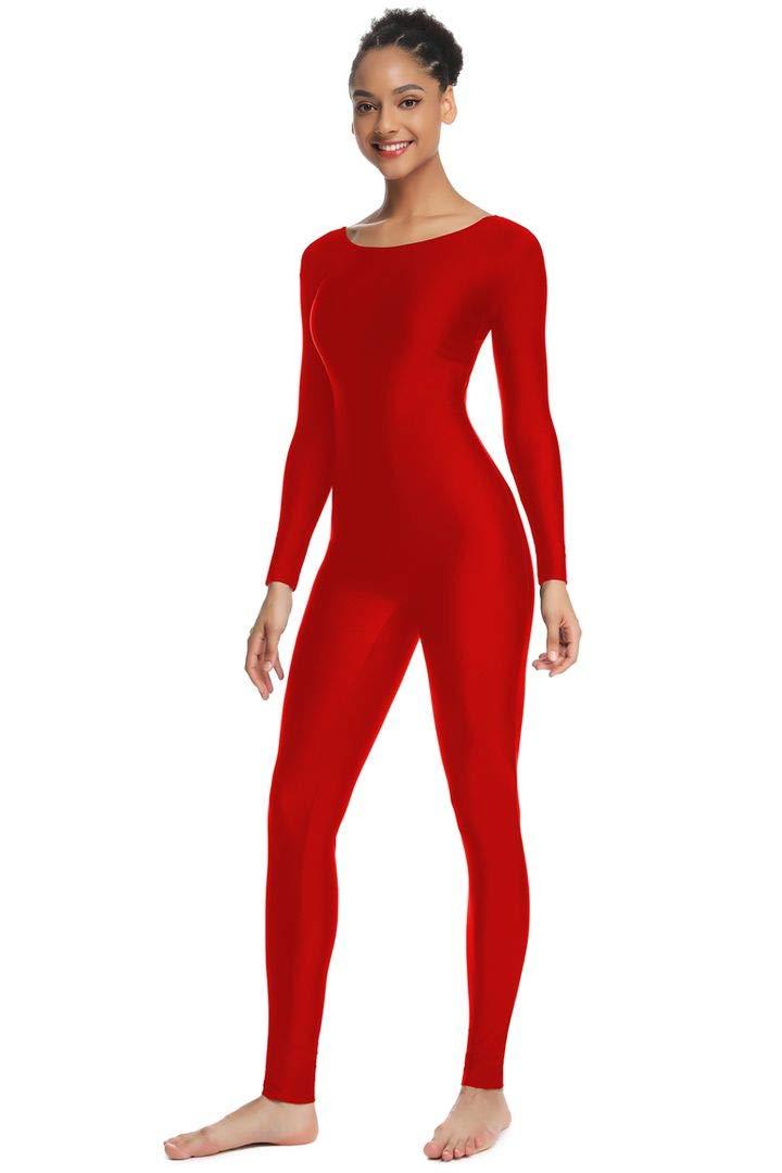 [AUSTRALIA] - OVIGILY Women's Long Sleeve Unitard Dance Costume Spandex Full Body Suits Red X-Large 