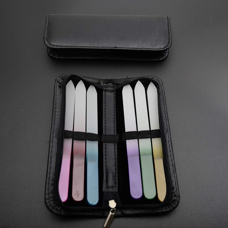 LETB Smoothly Double Sided 6pcs Crystal Nail Files with Travel Bag - Environmental Glass Nail Files - Premium Luxury Crystal Glass Pedicure Finger Nail Files Kit - Manicure Nail Files Buffer Kit - BeesActive Australia