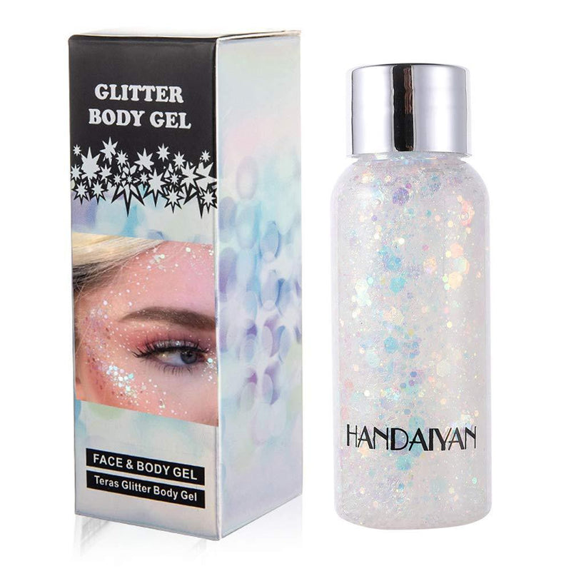 GL-Turelifes Mermaid Sequins Chunky Glitter Liquid Eyeshadow Glitter Body Gel Festival Glitter Cosmetic Face Hair Nails Makeup Long Lasting Sparkling 30g (09# White) 09# White - BeesActive Australia