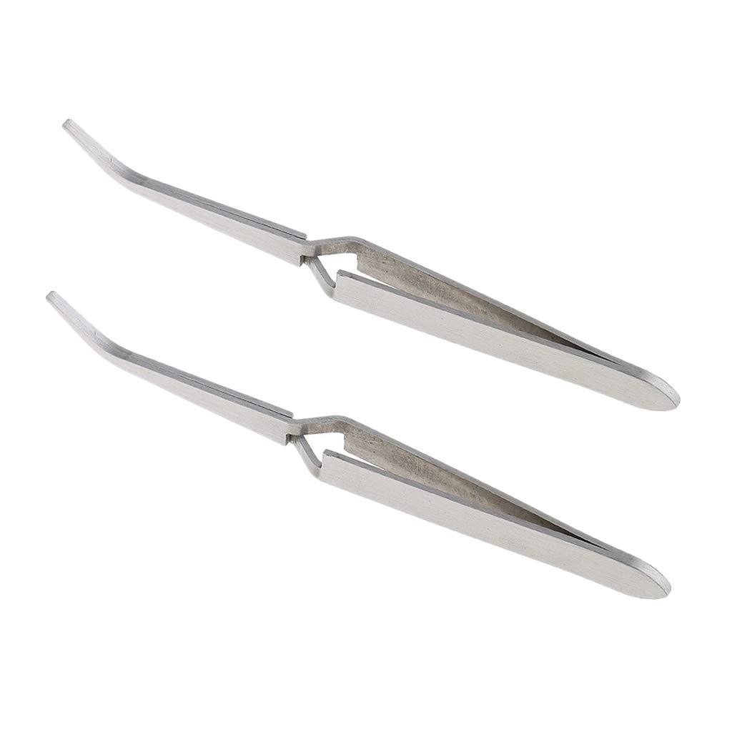 2 Pieces Stainless Steel C Curve Manicure Nail Tweezer Repair Clamp Nail Suit for Nail Art Rhinestones Picking Decoration Clipping - BeesActive Australia