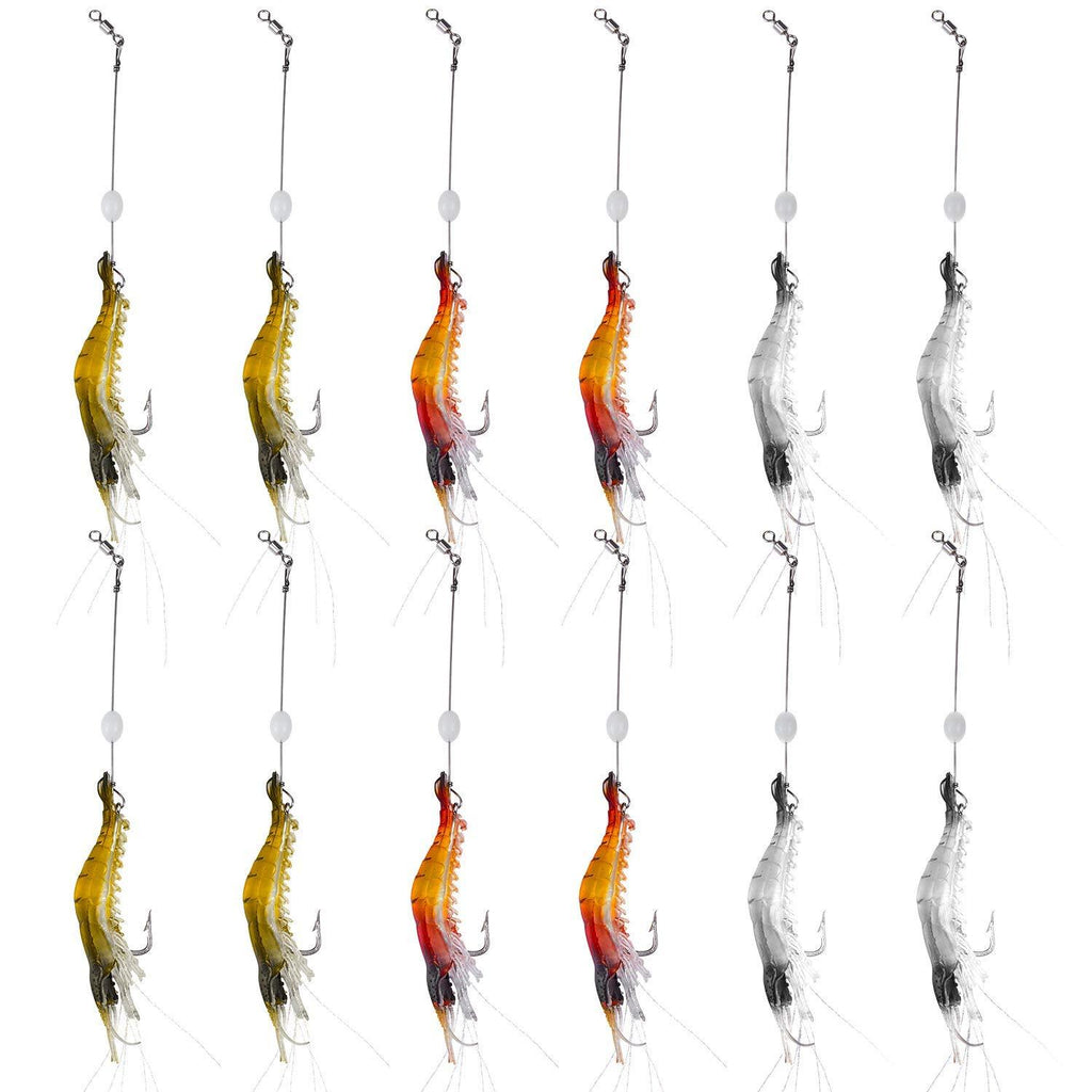 [AUSTRALIA] - WANBY Artificial Silicone Soft Lures Shrimp Bait Set Kit Luminous Swimbait Shrimp Fishing Lures with Hook Fishing Tackle for Freshwater Saltwater Trout Bass Salmon 12PCS 