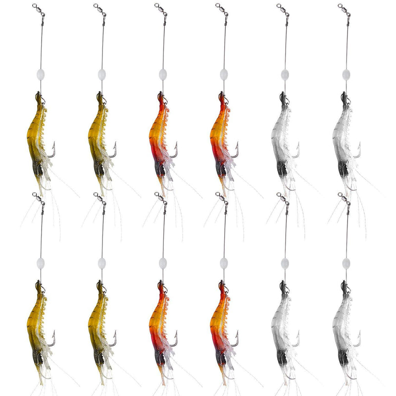 [AUSTRALIA] - WANBY Artificial Silicone Soft Lures Shrimp Bait Set Kit Luminous Swimbait Shrimp Fishing Lures with Hook Fishing Tackle for Freshwater Saltwater Trout Bass Salmon 12PCS 