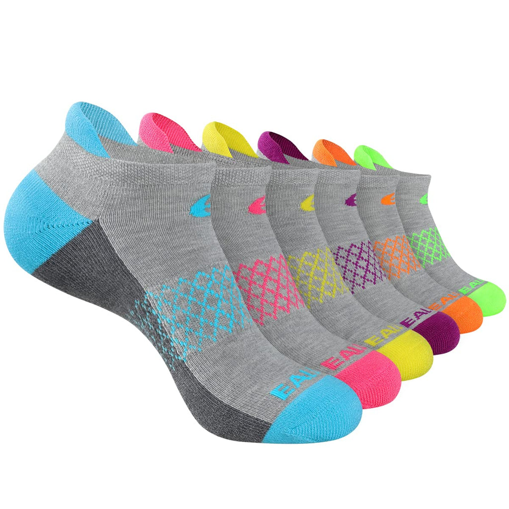 Eallco Womens Ankle Socks 6 Pairs Running Athletic Cushioned Sole Socks With Tab Grey 6 (Women Shoe Size: 7-10) - BeesActive Australia