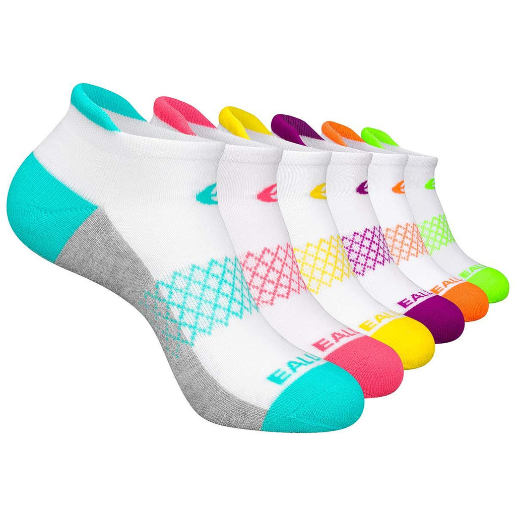 [AUSTRALIA] - Eallco Womens Ankle Socks 6 Pairs Running Athletic Cushioned Socks White 6 (Women Shoe Size: 6-10) 