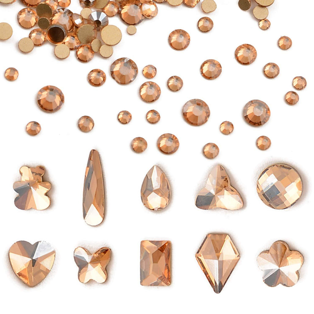 Nancybeads 1800pcs Champagne Crystals Multi Shapes Sizes Nail Art Rhinestones Flat Back Diamonds 3D Charms Gems Stones Beads for Nail Art Phone Shoes Decorations (Champagne Multi Shapes 1800pcs) Champagne Multi Shapes 1800pcs - BeesActive Australia