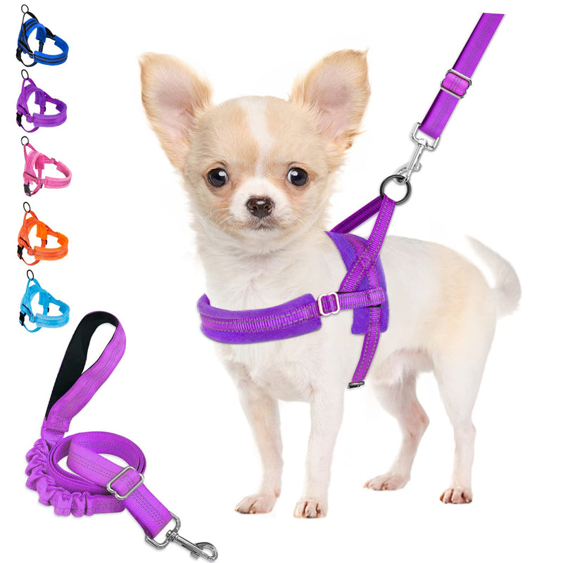 Lukovee Walking Dog Harness and Leash, Heavy Duty Adjustable Puppy Harness Soft Padded Reflective Vest Harness Anti-Twist 4FT Lead Quick Fit Lightweight for Small Dog Cat XXS ( Chest 11.5'' ~ 15'') A-Purple - BeesActive Australia