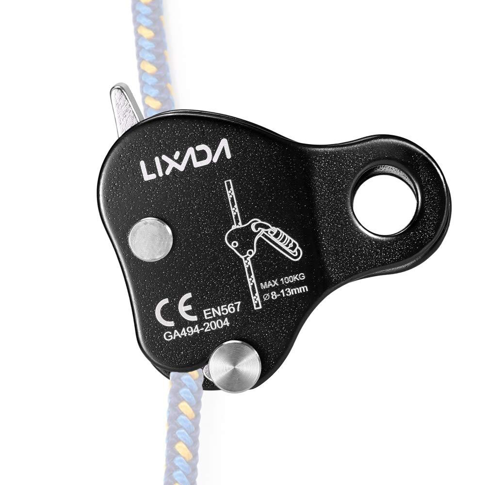 Lixada Rock Climbing Ascender Ultralight Fall Arrest Protection Belay Device Self-Locking 8-13MM Rope Grip Clamp for Outdoor Climbing and Rescue Black - BeesActive Australia