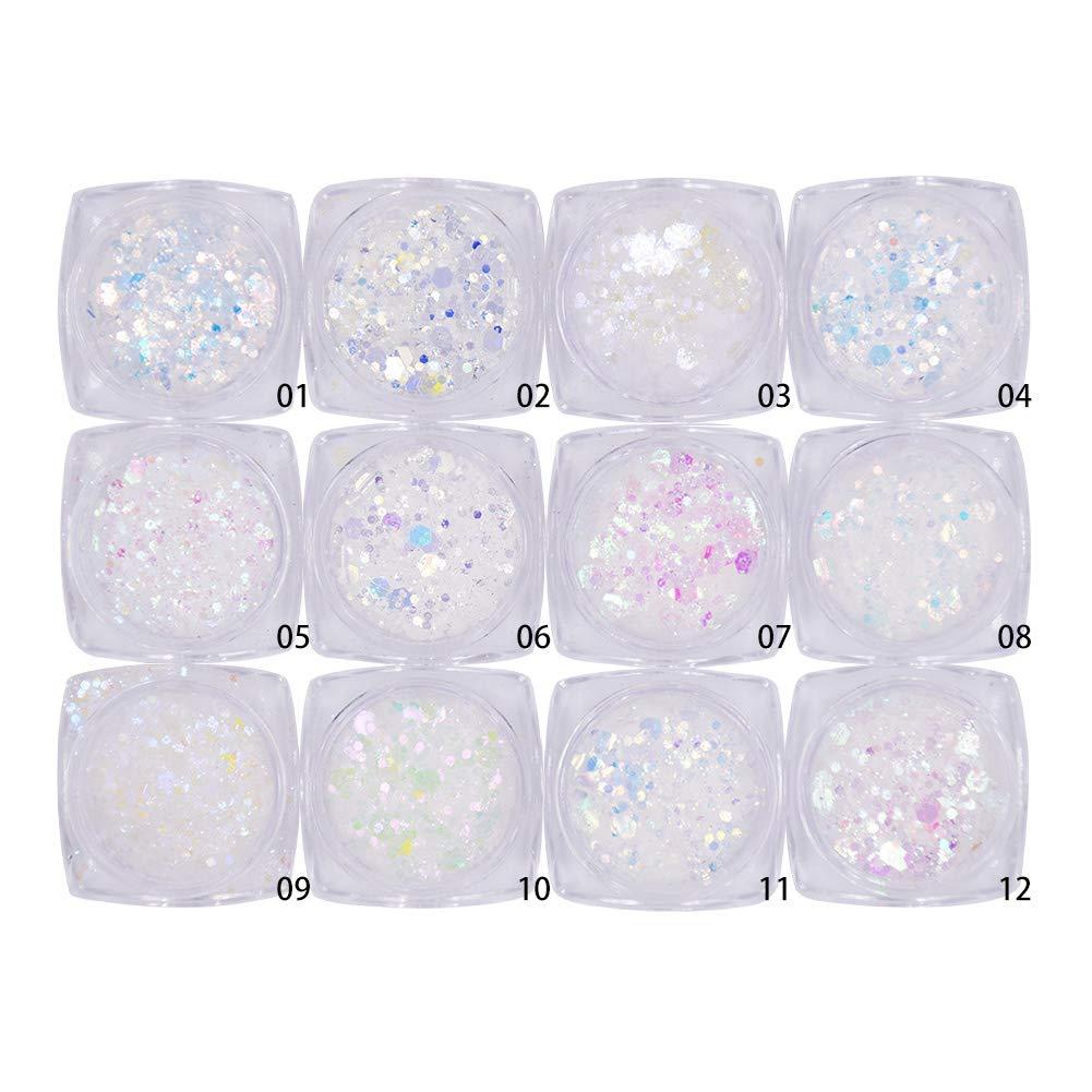 Yeslady Nail Art Glitter Chameleon Holographic Sequins for Body Eye Hair Makeup Sparkly Colorful Manicure 3D DIY Tips 12 Colors - BeesActive Australia