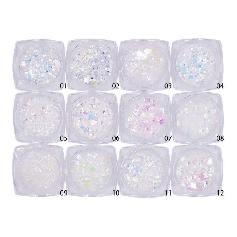 Yeslady Nail Art Glitter Chameleon Holographic Sequins for Body Eye Hair Makeup Sparkly Colorful Manicure 3D DIY Tips 12 Colors - BeesActive Australia