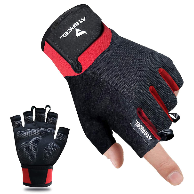 Atercel Workout Gloves for Men and Women, Exercise Gloves for Weight Lifting, Cycling, Gym, Training, Breathable and Snug fit Red Small - BeesActive Australia