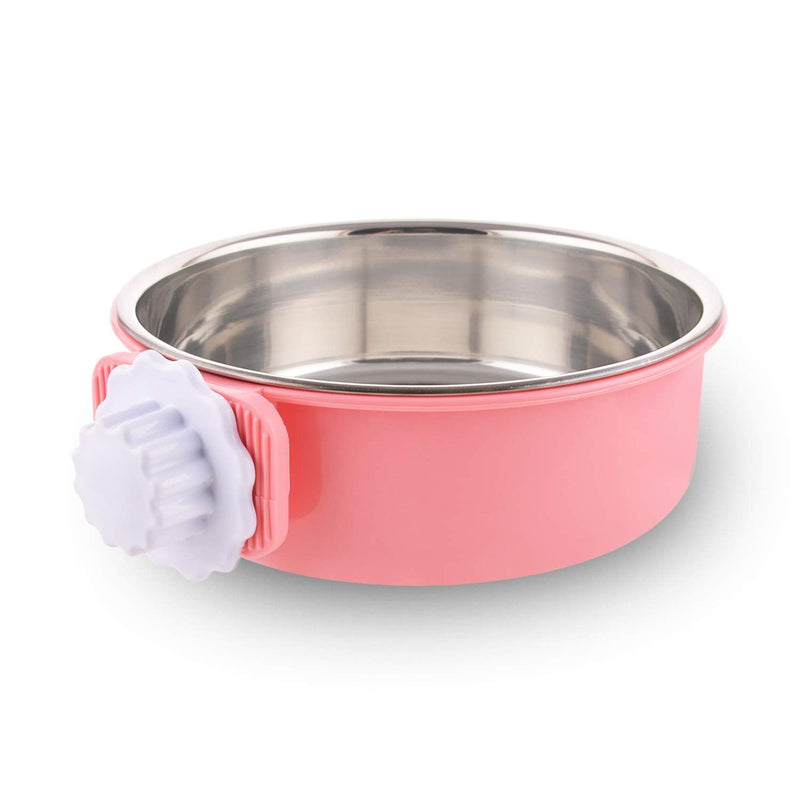 Crate Dog Bowl, Removable Stainless Steel Water Food Feeder Bowls Cage Coop Cup for Cat Puppy Bird Pets Large Pink - BeesActive Australia