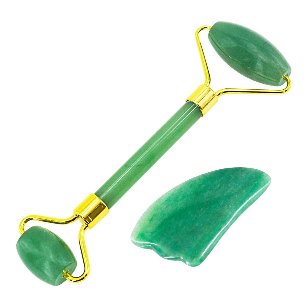 Jade Roller and Gua Sha Tools Set - Anti Aging Rose Quartz Roller Massager - 100% Real Natural Jade Roller for Face, Eye, Neck - Beauty Jade Facial Roller for Slimming & Firming(Green) - BeesActive Australia