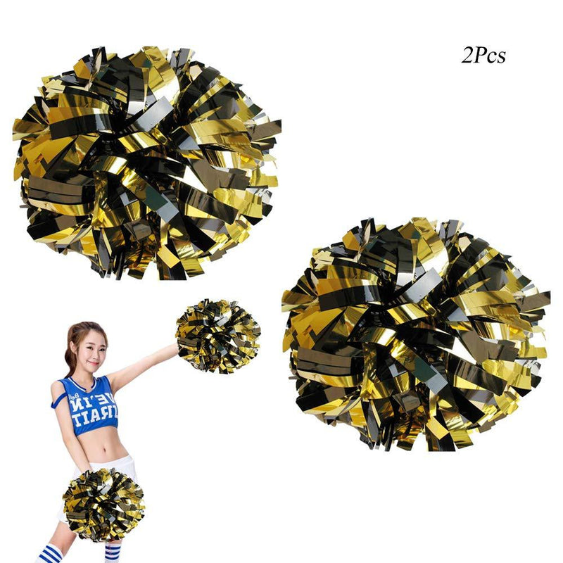 [AUSTRALIA] - CREATIEE-PRO 2Pcs Metallic Cheerleading Pom Poms, 1 Pair Cheerleader Cheering Squad Pompoms for Kids Boy Girl Adults School Sports Games Team Spirit Cheer Dance Party(6 Inches) Black-Gold 